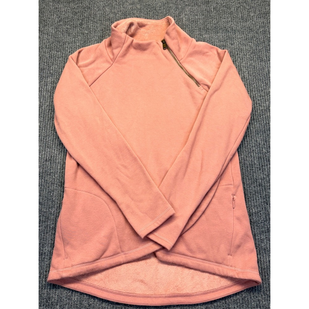 Athleta Cozy Karma Asym Pullover Pink Fleece Sweatshirt Size M Quarter Zip